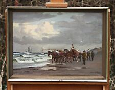 Używany, Edmund Fischer (1919-1944) - rybacy na brzegu z końmi, obraz olejny na sprzedaż  PL