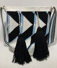 Bolsa de viagem Wayuu mochila azul colombiana preta branca grande alça tiracolo comprar usado  Enviando para Brazil