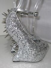 Privileged Silver Spikes 6.5"Wedges Heelless 2"Platform Sexy Shoes WOMEN Size 5 for sale  Shipping to South Africa