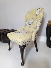 Vintage Retro Floral Yellow & Grey Bedroom Accent Chair Queen Anne Legs  for sale  Shipping to South Africa