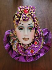 Máscara facial de cerámica para dama pequeña con lentejuelas decoración colgante de pared Mardi Gras segunda mano  Embacar hacia Argentina