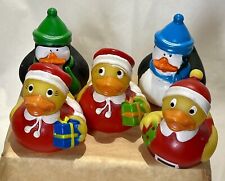 5 Christmas Rubber Ducks Pinguins Santa Ducks 2" Tall Floating Toys Novilty for sale  Shipping to South Africa