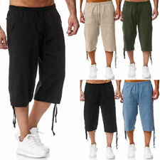 Mens 3/4 Long Length Shorts Elastic Waist Cotton Linen Baggy Three Quarter Pants for sale  UK