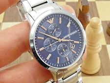 EMPORIO ARMANI 42mm Niebieska tarcza Męska bransoletka Chronograf Różowe złoto Zegarek na rękę na sprzedaż  Wysyłka do Poland
