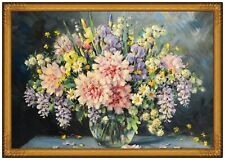 Alfio Paolo Graziani Originale Pittura su Tela Grande Fiore Cornice Firmato Art, usato usato  Spedire a Italy