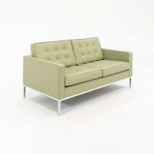 2022 Florence Knoll Two Seat Settee / Loveseat Sofa with Avocado Green Leather for sale  Shipping to South Africa