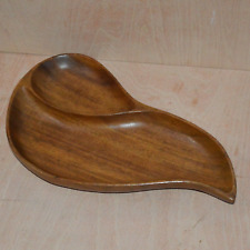 Wood Dish Teardrop Shaped Length 17” 2 Sections Wood Teak for sale  Shipping to South Africa