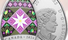 2024 CANADÁ $20 PYSANKA UCRANIANA 1 oz plata pura 0,9999 moneda en forma de huevo de Pascua segunda mano  Embacar hacia Mexico