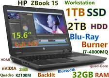 3D-Design HP ZBook 15 i7-QUAD (1TB SSD + 2TB ) BD-RE 32GB 15.6 FHD Quadro K1100M for sale  Shipping to South Africa
