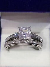 Usado, Juego de 2 quilates de anillo de boda de diamantes simulado princesa blanca plata esterlina 925 sólida segunda mano  Embacar hacia Argentina