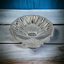 Vintage Silver Metal Silverplate Scallop Clam Shell Dish Lion Crest Etched Tray, used for sale  Shipping to South Africa