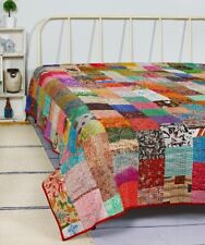 Edredones de cama Bohemian Patchwork Kantha hechos a mano vintage Boho doble tamaño King segunda mano  Embacar hacia Argentina