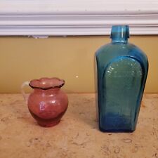 Botella de vidrio prensado vintage y jarra de arándano de vidrio hecha a mano segunda mano  Embacar hacia Mexico