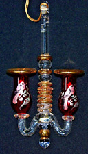 HAND PAINTED Lampwork Glass Chandelier Vase Ornament, 6" Red Gold Birds EPOC for sale  Shipping to South Africa