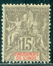 1900 Comercio y navegación Alegoría / barco, colonias francesas / INDIA, Mi.15 , 15 C., MLH segunda mano  Embacar hacia Argentina