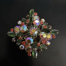 Large Vintage Square Diamond Brooch Multicolored Rhinestones , used for sale  Shipping to South Africa