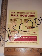 Vintage Chicago Coin & United coin operated Ball Bowler Promo Flyer, used for sale  Shipping to South Africa