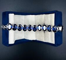 925 Sterling Silver Blue Tanzanite Gemstone Handmade Jewelry Chain Bracelet, used for sale  Shipping to South Africa