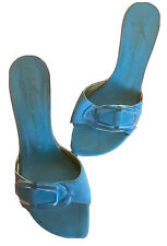 GIUSEPPE ZANOTTI DESIGN Turquoise Suede Slide Sandals w Clear Lucite Buckle 35.5 for sale  Shipping to South Africa