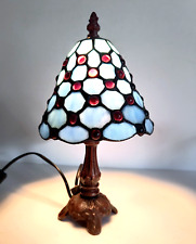 Tiffany Style Table Desk Lamp Blue & Red Glass Shade Metal Base UK Plug for sale  Shipping to South Africa