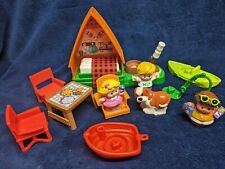 Fisher Price Little People Camping Cabin Playset Tent Boat Dog Figures Fire for sale  Shipping to South Africa