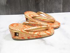 Vtg Japanese GIRLS Geisha Shoes Orange Silver Bells in Heel Geta Zori Flip Flop , used for sale  Shipping to South Africa