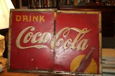 Antique Tin Tacker Embossed Metal Sign 19" x 27" Drink Coca Cola Coke 1930's  for sale  Shipping to Canada