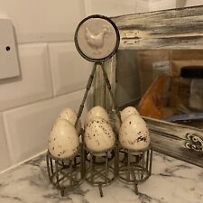 Vintage Metal & Cream Ceramic Wire 6 Egg Stand Basket Holder for sale  Shipping to South Africa