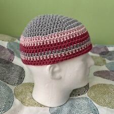Gorra de ganchillo hecha a mano para adultos gris y rosa algodón gorro sombrero kulfi, usado segunda mano  Embacar hacia Argentina