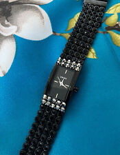 Relógio DKNY preto e prata strass cristais brilhantes pulseira ajustável de metal comprar usado  Enviando para Brazil
