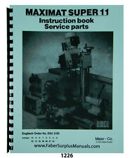 Emco Maximat Super 11 Lathe & Mill Instruction & Parts List Manual #1226, used for sale  Shipping to South Africa