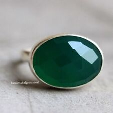 Anillo ovalado de ónix verde natural de plata 925 para mujeres nuevos anillos facetados joyería de piedras preciosas segunda mano  Embacar hacia Mexico