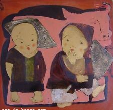 Two friends Vietnam Orig lacquer painting Pham Thanh Nga b 1974 HIFAC1998, used for sale  Shipping to Canada