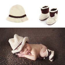 Newborn Baby Photography Props Cowboy Crochet Costume Knitted Costume Hat&Shoes for sale  Shipping to South Africa