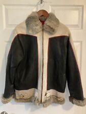 Vtg Alaskan Handmade Leather Jacket Women Size M Fleece Lined Black Red Iditarod for sale  Shipping to South Africa