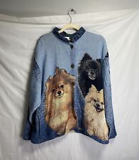 Vintage Sugar Street Weavers Blue Jacket Pomeranian Dogs Cotton Sweater Large for sale  Shipping to South Africa
