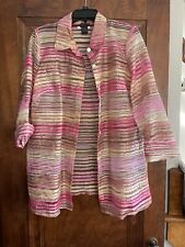 QVC Citiknits Women Medium Sheer Pink Beige Ribbon Stripe Duster Jacket Medium for sale  Shipping to South Africa