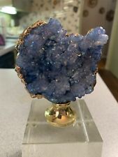 Quartz Crystal Gem Mineral Specimen Figurine Rock Blue Gold Glass Base, used for sale  Shipping to South Africa