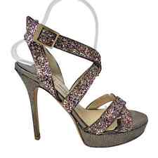 Jimmy Choo Vamp Multicolor Coarse Glitter Platform Heel Stiletto Sandal Size 38, used for sale  Shipping to South Africa