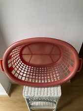 Vintage Red Laundry Washing Basket Oval Plastic Prop Play Flowers Strong  for sale  Shipping to South Africa