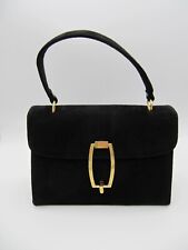 Vintage Black Suede Handbag With Gold Brass Hardware , used for sale  Shipping to South Africa