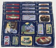 Set of 4 Tapestry Placemats Cabin Nature Camping Fishing Lantern Boat Lake River for sale  Shipping to South Africa
