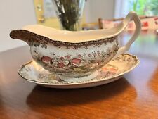 Vintage GRAVY BOAT & UNDERPLATE The Well Johnson Bros Friendly Village for sale  Shipping to South Africa