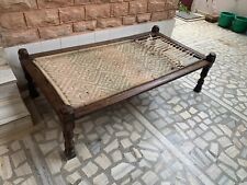 Old Wooden Charpai Indian Traditional Jute Woven Cot Indoor Outdoor Charpoy for sale  Shipping to South Africa