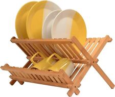 Escurridor de platos de bambú estante de secado con sección de bandeja extensora cocina hogar regalos segunda mano  Embacar hacia Mexico