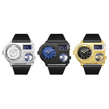 Relógio de pulso masculino três fusos horários couro preto mostrador analógico-digital quartzo comprar usado  Enviando para Brazil