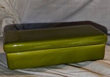 Vintage Olive Green Glazed Porcelain Rectangular Trinket Box 4X8X2.25 inches for sale  Shipping to South Africa