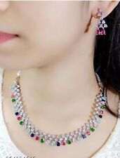 Indian Bollywood Bridal Set Silver Plated Jewelry Earrings CZ Ethnic AD Necklace for sale  Shipping to South Africa