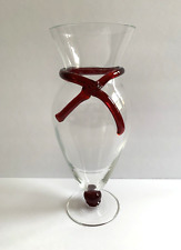 Vaso transparente grande Teleflora com fita de vidro vermelho aplicada e haste vintage 11,75" T comprar usado  Enviando para Brazil