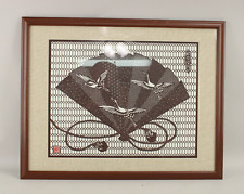 Beautiful VTG Ise Katagami Japanese Stencil Heron Picture Paper Framed 22" x 17" for sale  Shipping to South Africa